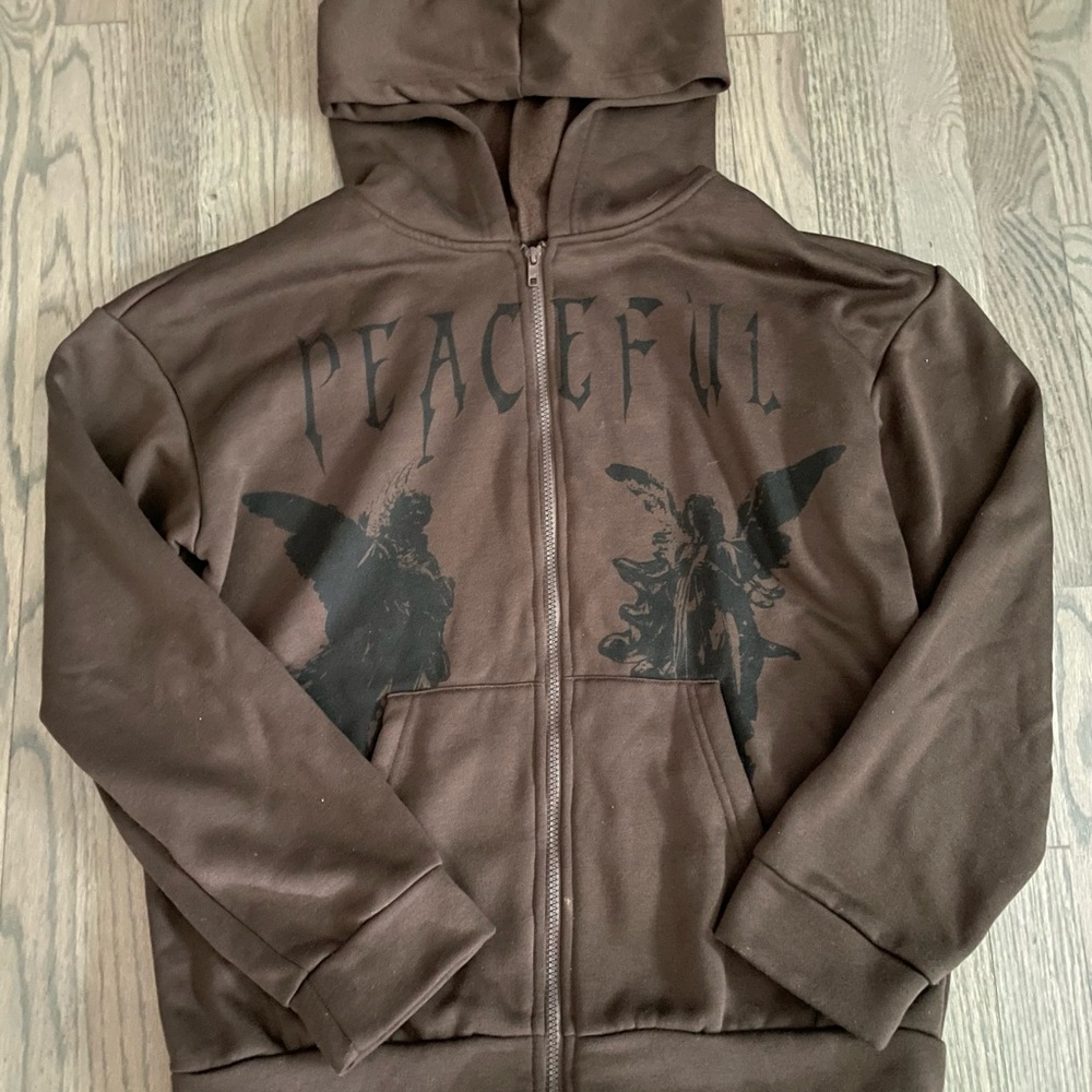SHEIN Brown Graphic Hoodie Jacket